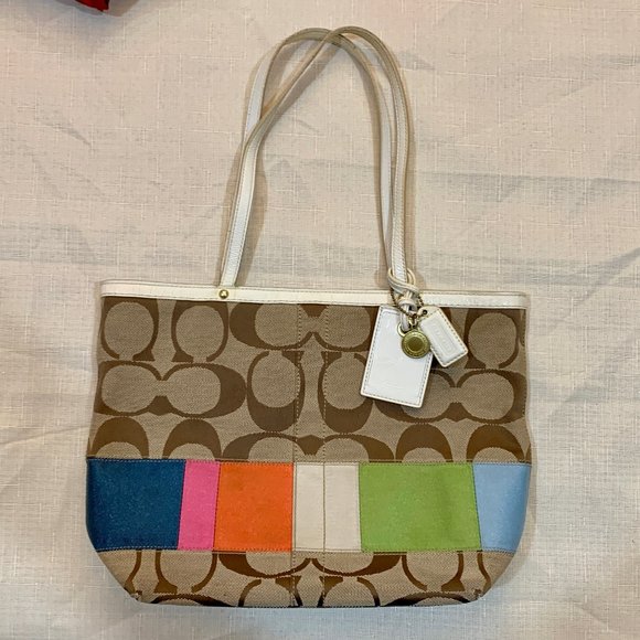 Coach Handbags - Coach Signature Stripe Tote Purse Multicolor